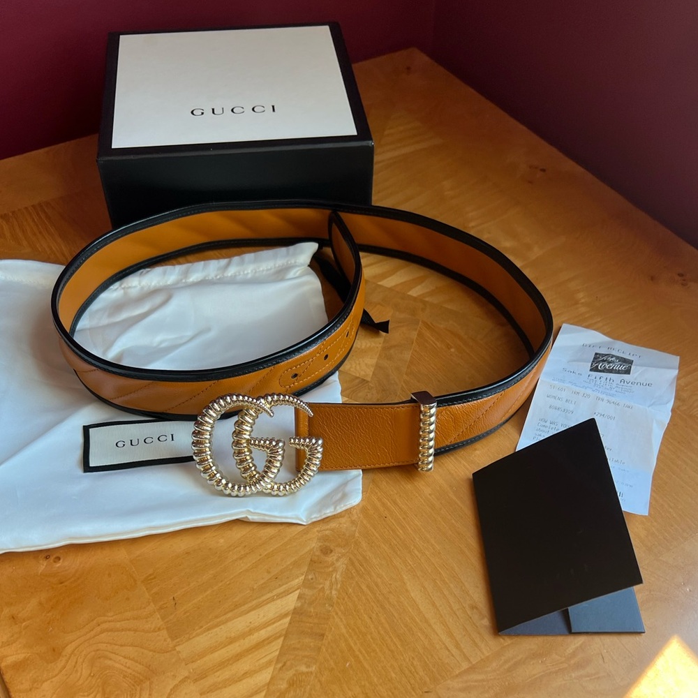 Gucci logo buckle belt Matlasse leather belt cognac and black - Picture 9 of 9